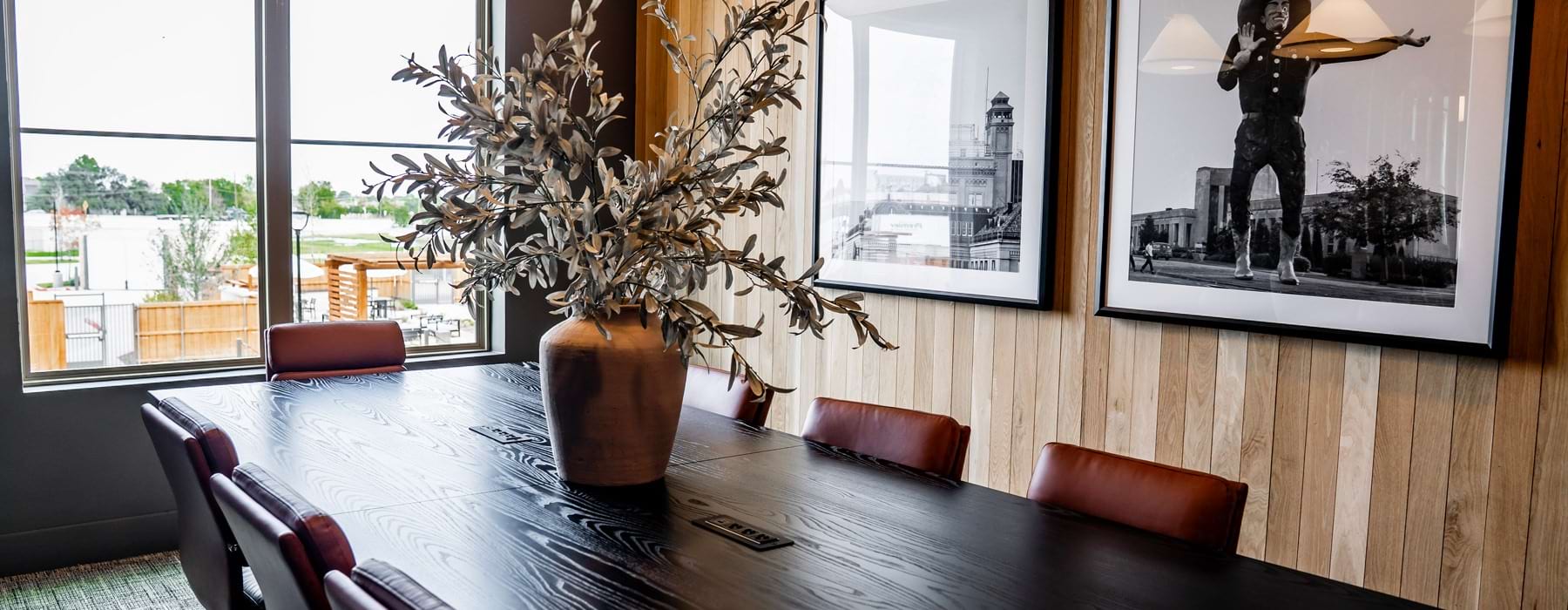 conference table with a plant on it